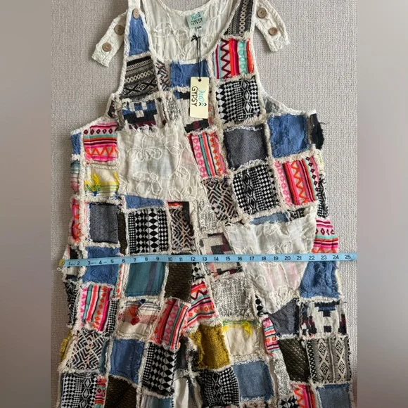 Jaded Gypsy / Patchwork of many colors overalls / Boho Jumpsuit nwt - Picture 6 of 11